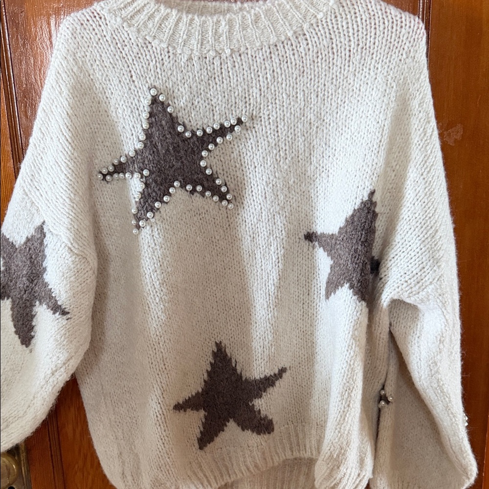 Astr Cream and Brown Star Sweater
